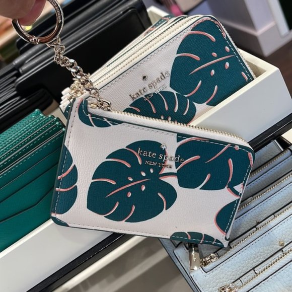 Kate spade Darcy Monstera Leaves Printed Medium L - Zip Card Holder with Keyring - Picture 10 of 12